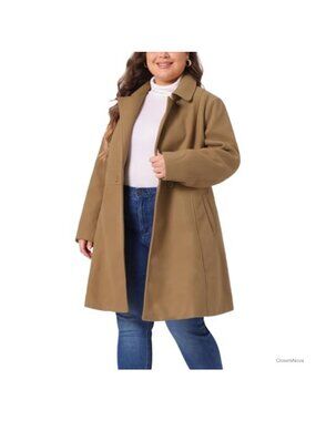 Plus Size Wool Blend Peacoat Notched Lapel Trench Coat
